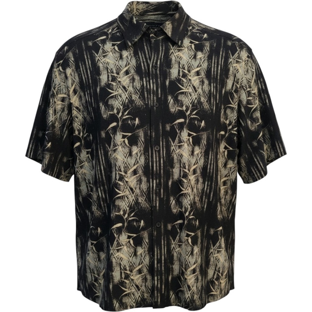 Manhattan Button Down Shirt Mens 2X Black Abstract Bamboo Rayon Short Sleeve
